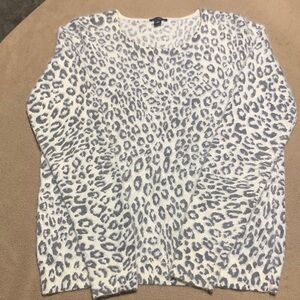 Ann Taylor White and Gray Leopard Print Sweater